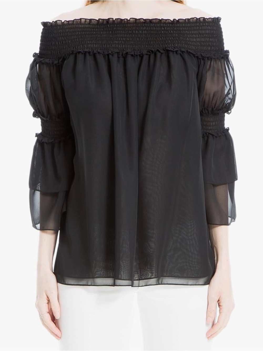 Max studio Off-Shoulder Black Sheer Blouse